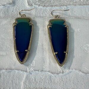 Kendra Scott Skylar Earrings‎ Gold Arrowhead Blue Iridescent Reversible Black